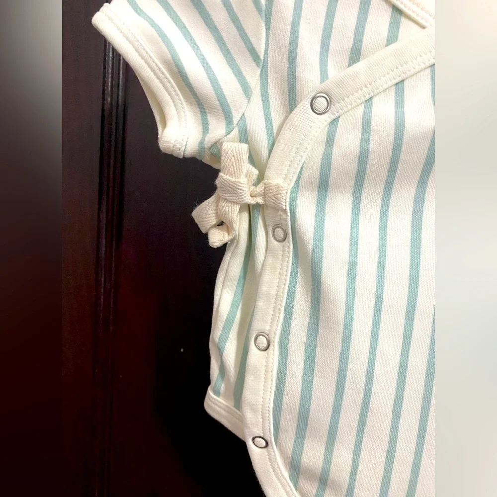 Pehr - Organic Stripes Away Short Sleeve Kimono One Piece, Sea - Picture 2 of 3